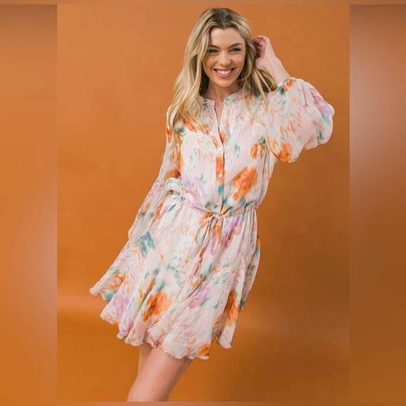 Aakaa Dresses & Skirts - 🌞 Sun Rise Button-Down Mini Dress – Chiffon, Ruffled, Flowy Boho🌞